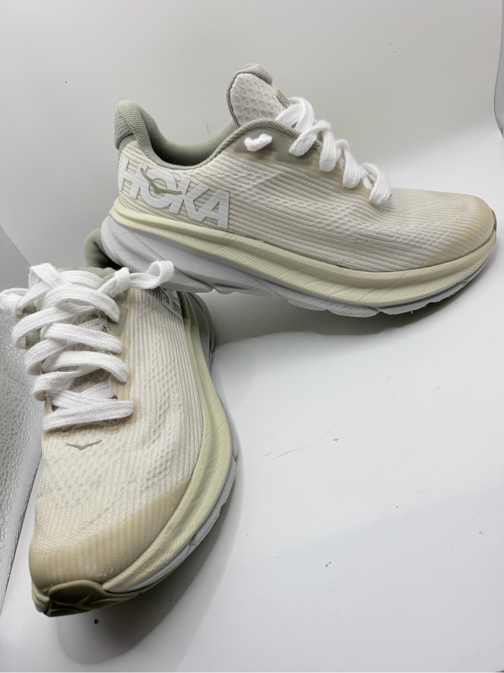 Hoka Women's Cream and White Cushion Running Shoes